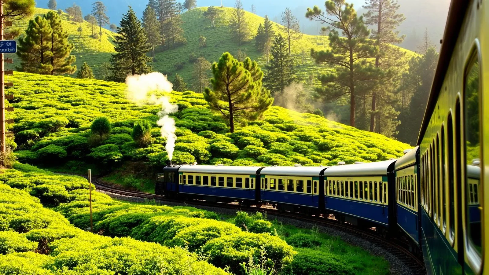 Nilgiri Mountain Railway toy train through tea gardens